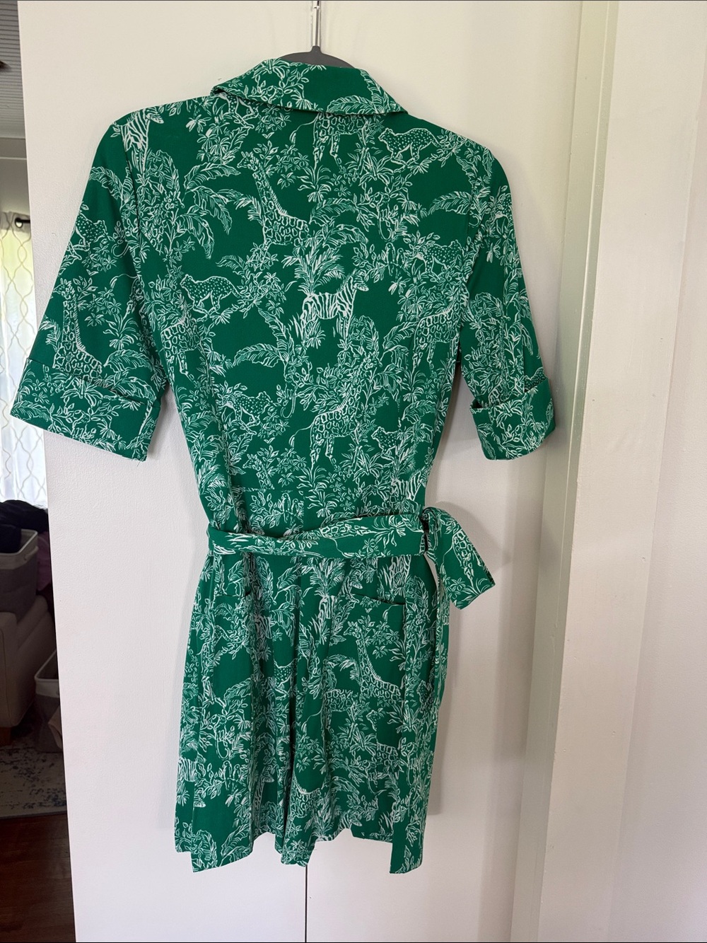 Green Floral Button-Front Romper with Tie Waist by Lilly Pulitzer - Picture 4 of 8